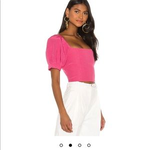 Alice+Olivia Joslyn puff sleeve crop top
